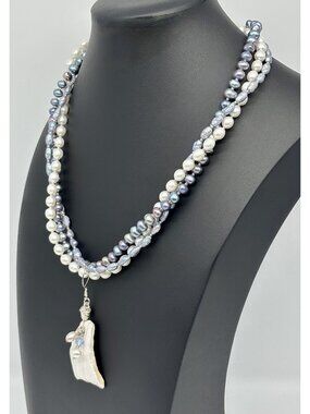 Artisan-Made Freshwater Pearl Swarovski Crystal Necklace W/Natural Shell Pendant
